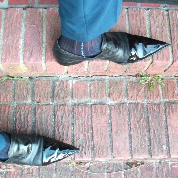 2PR Men's Sheer Navy Thick N Thin with Pattern, Cap Toe Cap Heel Socks -- 10 -13 - Picture 6 of 12